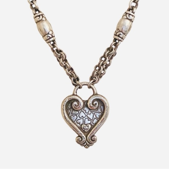 Vintage Brighton Silver-Tone Chain Blair Heart  Shape Pendant Necklace - Picture 3 of 6